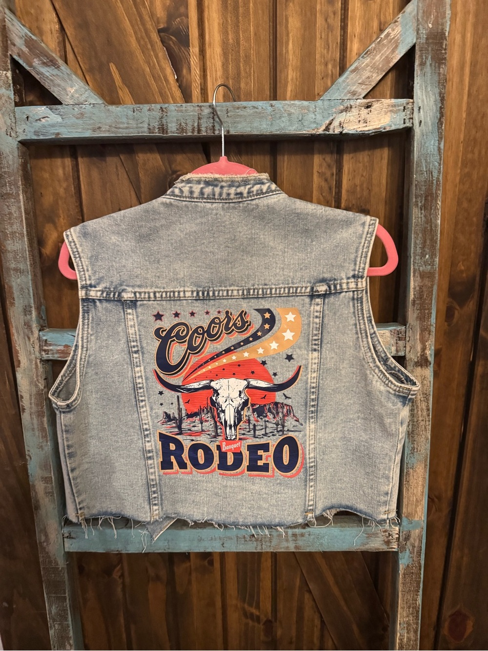 Coors Original Light Wash Denim Vest  - Sleeveless Cropped Jacket